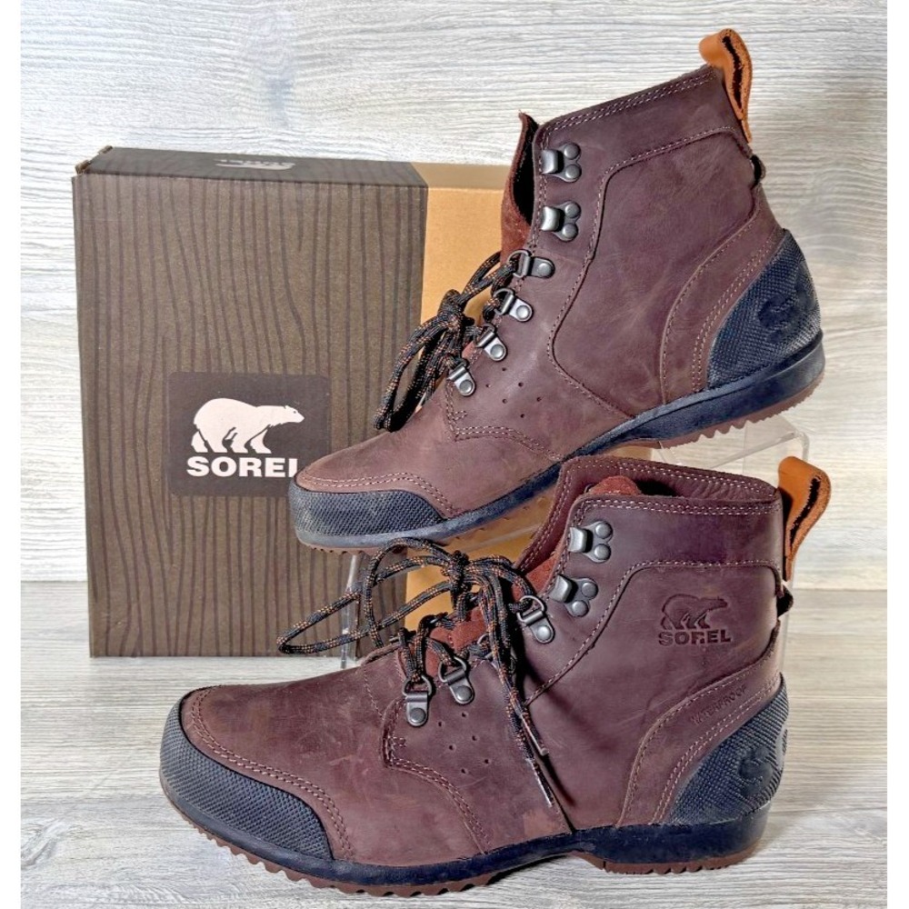 Sorel Ankeny NM2100-256 Mens 9 Waterproof Leather Mid Hiker Ankle Boots Brown